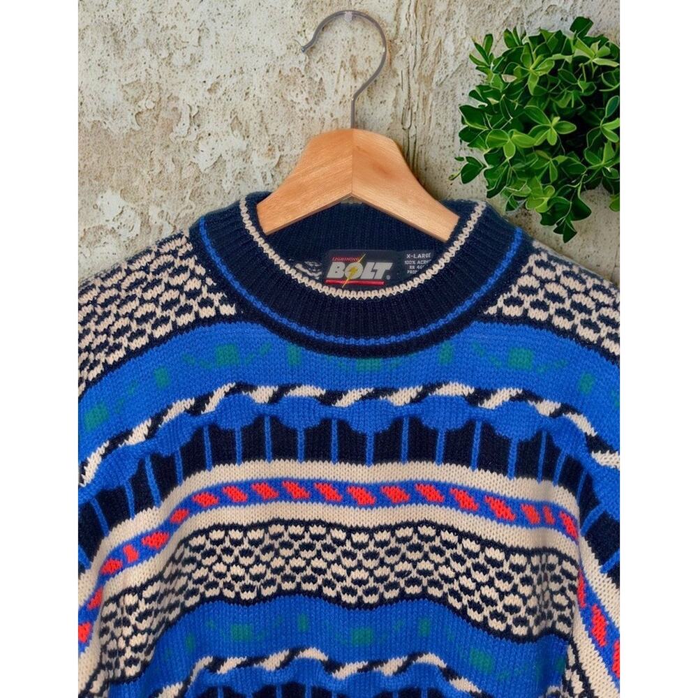 Lightning Bolt Vintage Multicolor Crewneck Sweater Biggie Coogi Style Men's XL - Picture 2 of 7
